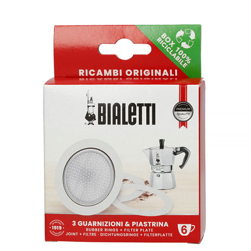 Bialetti Filterplaatje ALU + 3 rubber ringen 6 kops